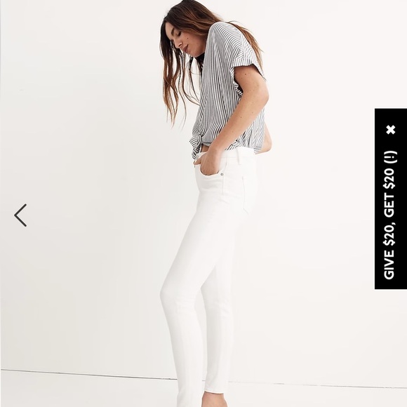 Madewell 9” Mid Rise‎ Skinny Jeans in Pure White. Size 27 T (531) - Picture 3 of 11